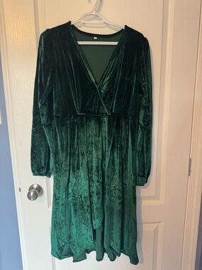 Amazon Dark Green Velvet Long Sleeve Wrap Dress